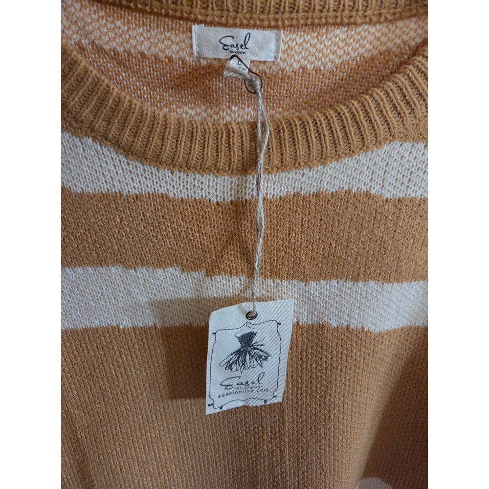 Easel Striped Knit Sweater Floral Detail Ochre Cream Long Sleeve Women's NEW‎ - Picture 5 of 5